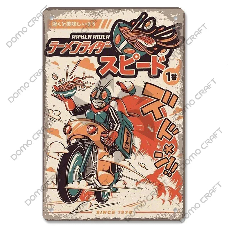 Retro Japanese Cartoon Comics Poster Metal Plate Takoyaki Noodles Fish Metal Sign Dining Room Club Wall Decor