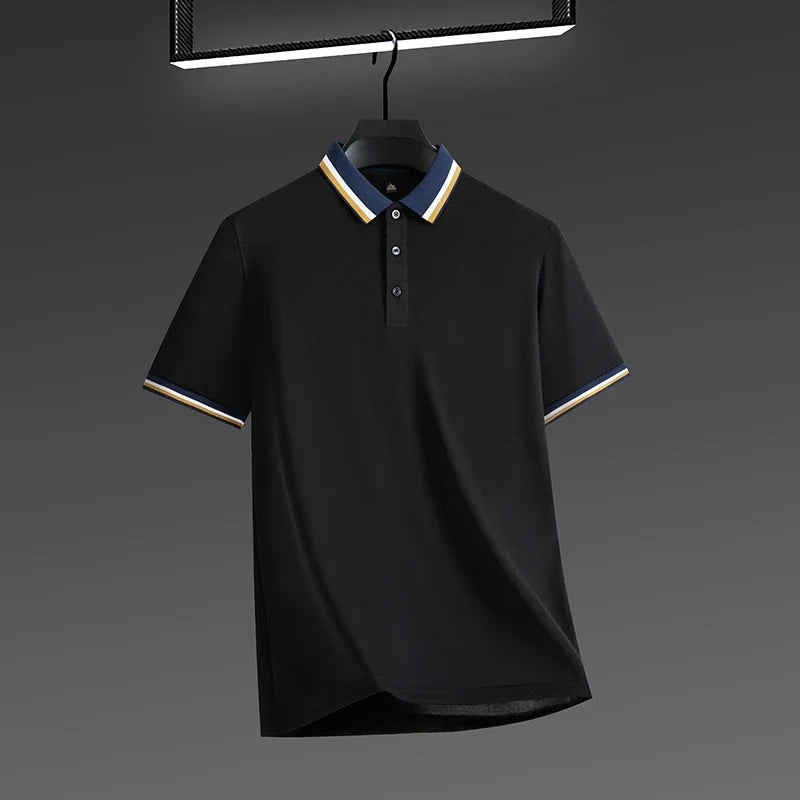 2025 New Men's Business Casual Short Sleeved Shirt Solid Color Polo Shirt Fashionable Breathable Comfortable Versatile Top