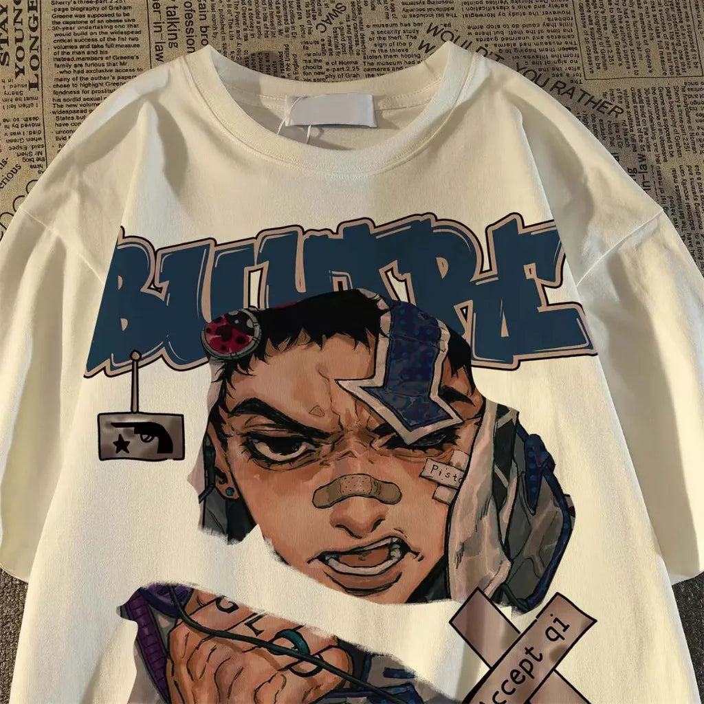 Fashion Hip Hop Smoking boy Print T-shirt Men Summer 100%Cotton Short Sleeve T-shirt Casual Y2k Top Cool Streetwear Men clothing