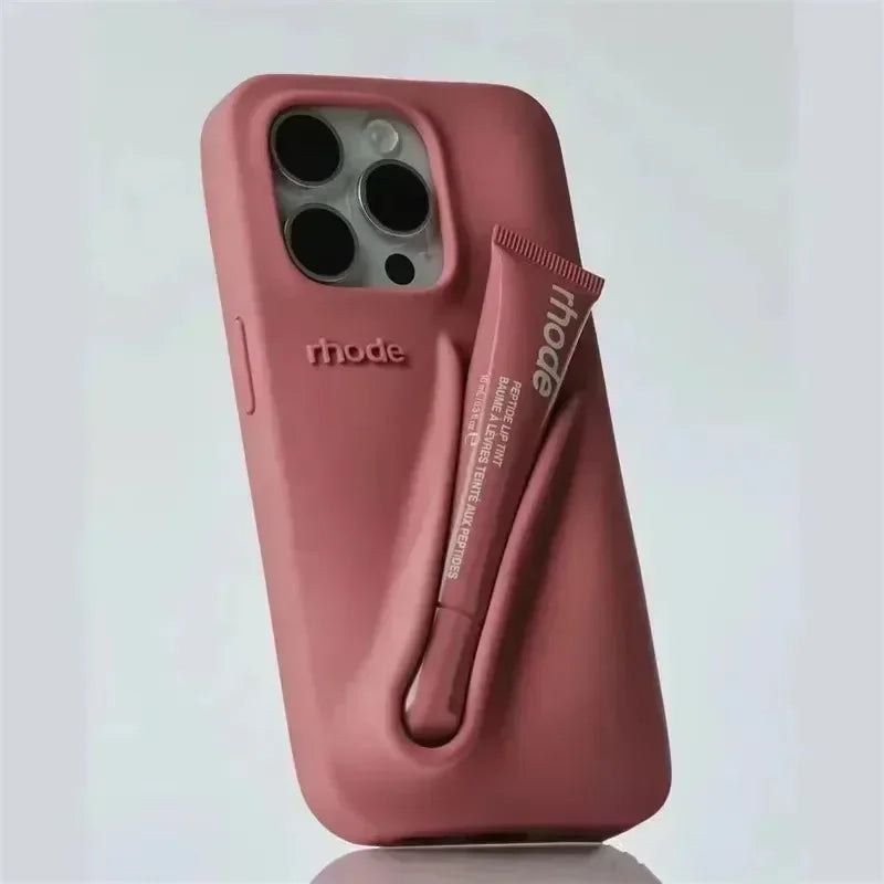 Autumn Edition New Rhode DIY Lipstick Lip Holder Soft Silicone Case for IPhone 16 15 14 13 12 11 Pro Max Plus Phone Stand Cover