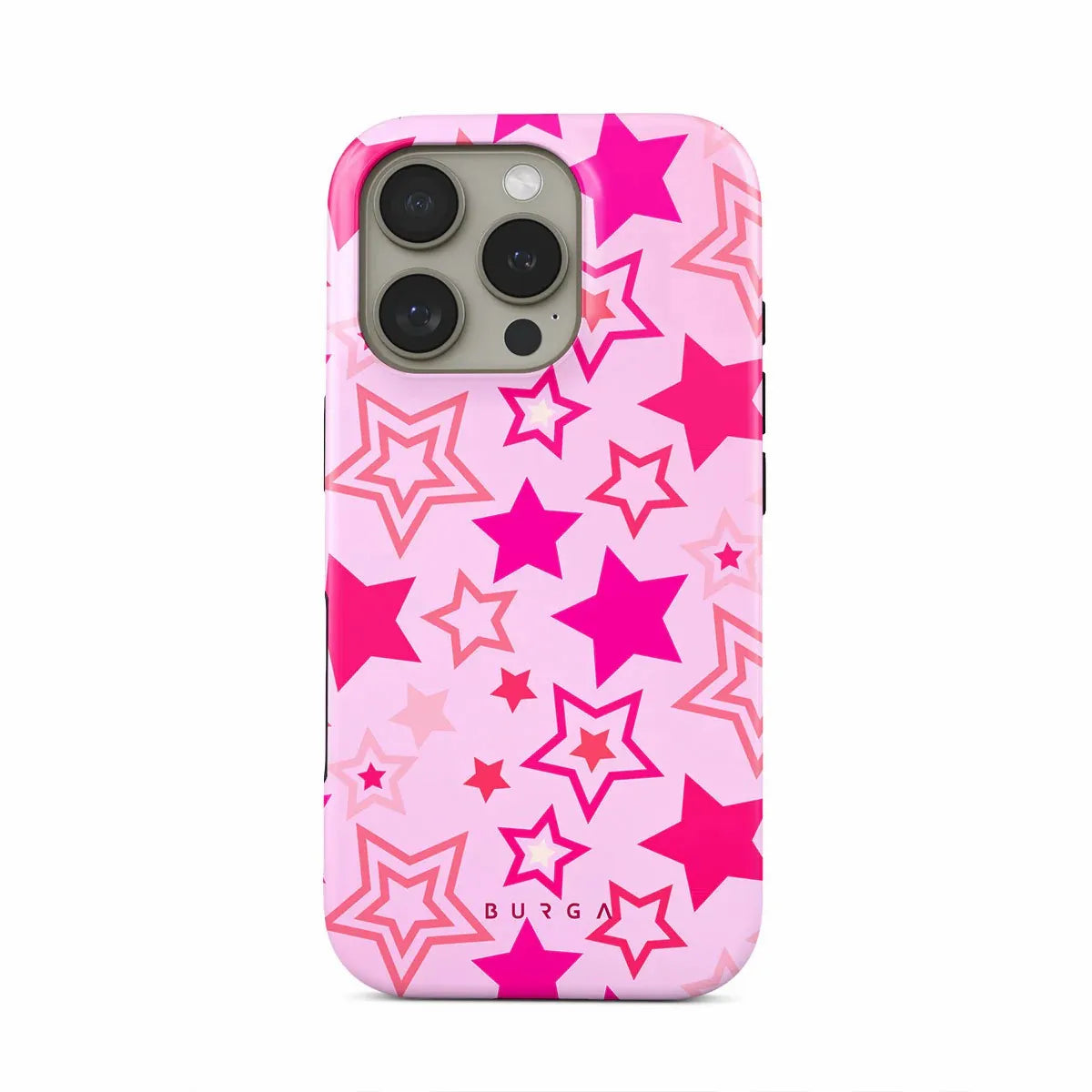 Pink Full Screen Stars BURGA Phone Case for iPhone 16 15 14 13 12 11 X XS XR XSMAX 7 8 Pro Max Plus Double-layer Back Cover