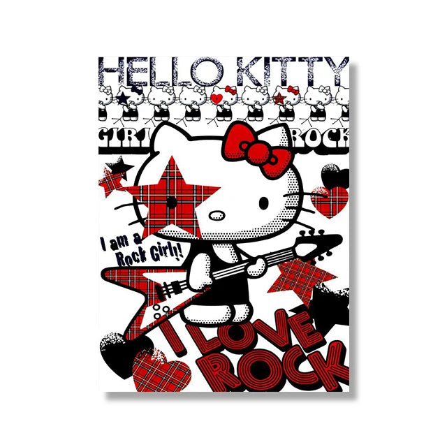 MINISO Cartoon Poster Sanrio Kuromi Hello Kitty Canvas Wall Art Print Mural Home Decoration Birthday Christmas Gift