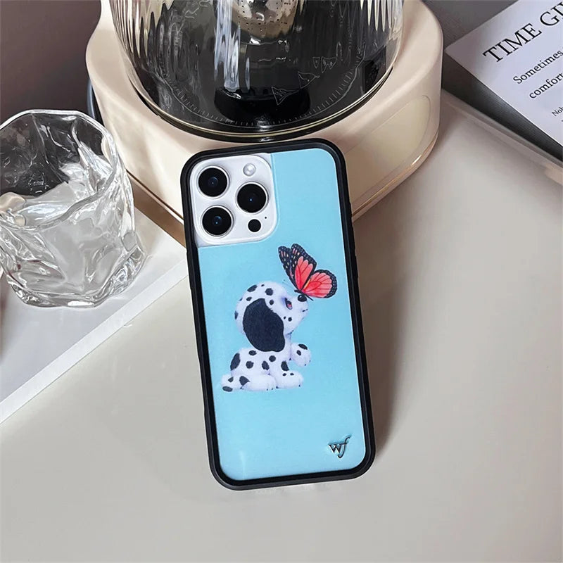 Wildflower 3D WF Metal Logo Anime Phone Case for iPhone 16 15 14 13 12 Pro Max Plus Lovely Dog Deer Camouflage Back Cover Funda