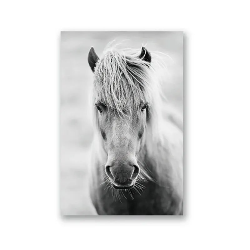 Horse Black and White Photo Poster, Rustic Farm Wall Art, Animal Prints, Canvas Painting Picture, Ideal for Home Room Wall Decor