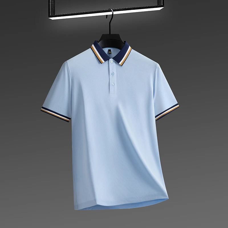 2025 New Men's Business Casual Short Sleeved Shirt Solid Color Polo Shirt Fashionable Breathable Comfortable Versatile Top