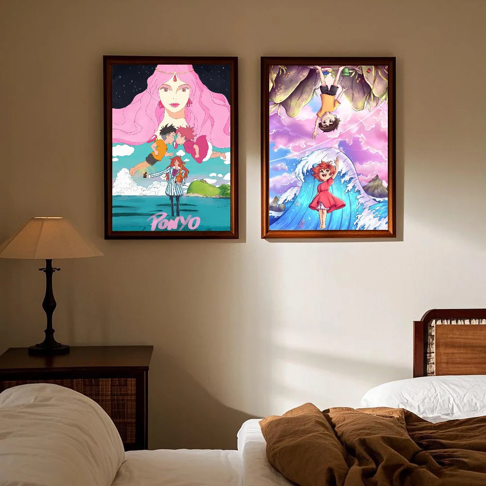 Japanese Anime P-Ponyo Figure Movie Poster HD art sticky wall waterproof home living room bedroom bar aesthetic decoration