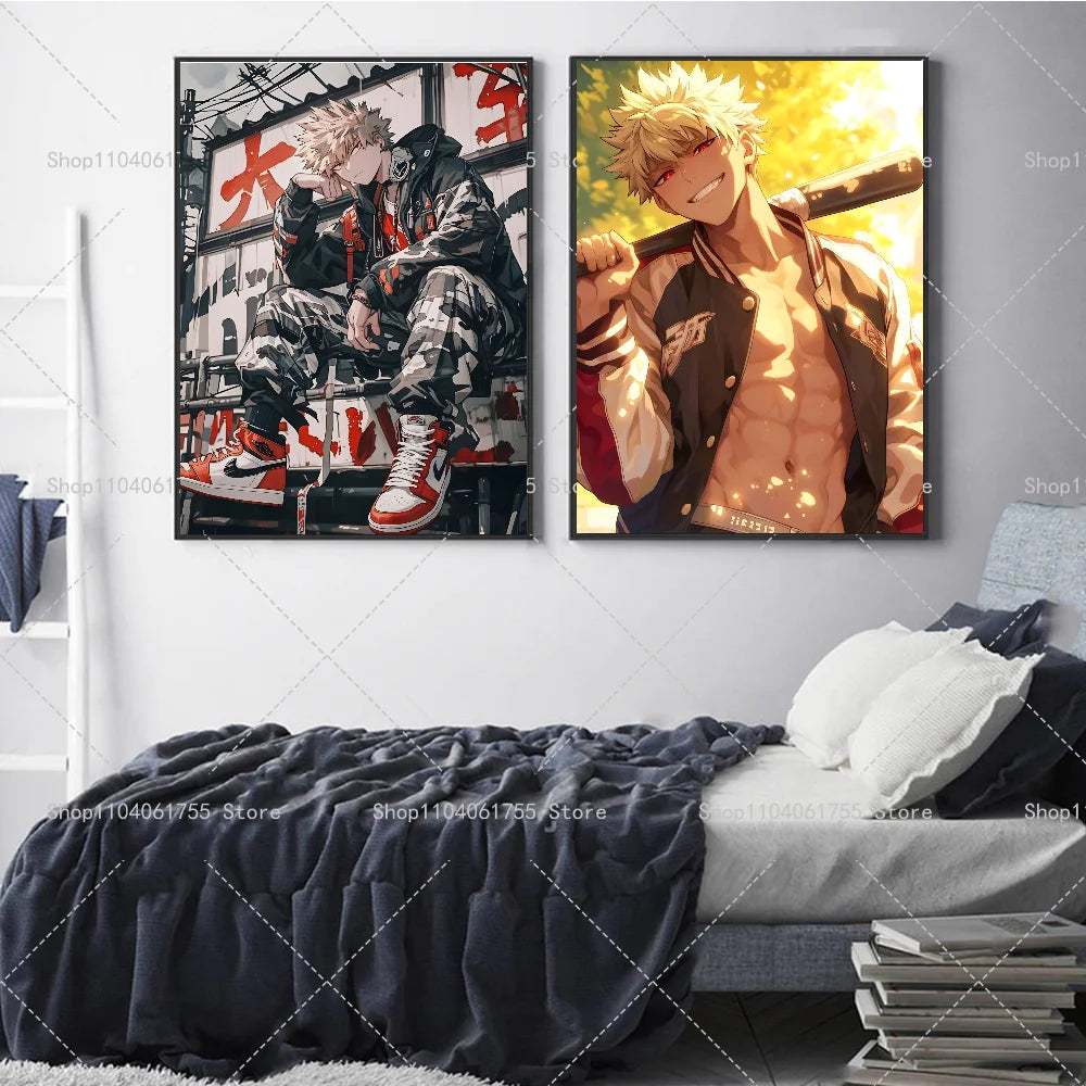 1PC My Hero Academia Bakugo Katsuki Anime Poster Self-adhesive Art Waterproof Paper Sticker Coffee House Bar Room Wall Decor