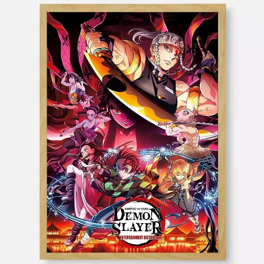 D-Demon Slayer Anime Poster HD art sticky wall waterproof home living room bedroom bar aesthetic decoration