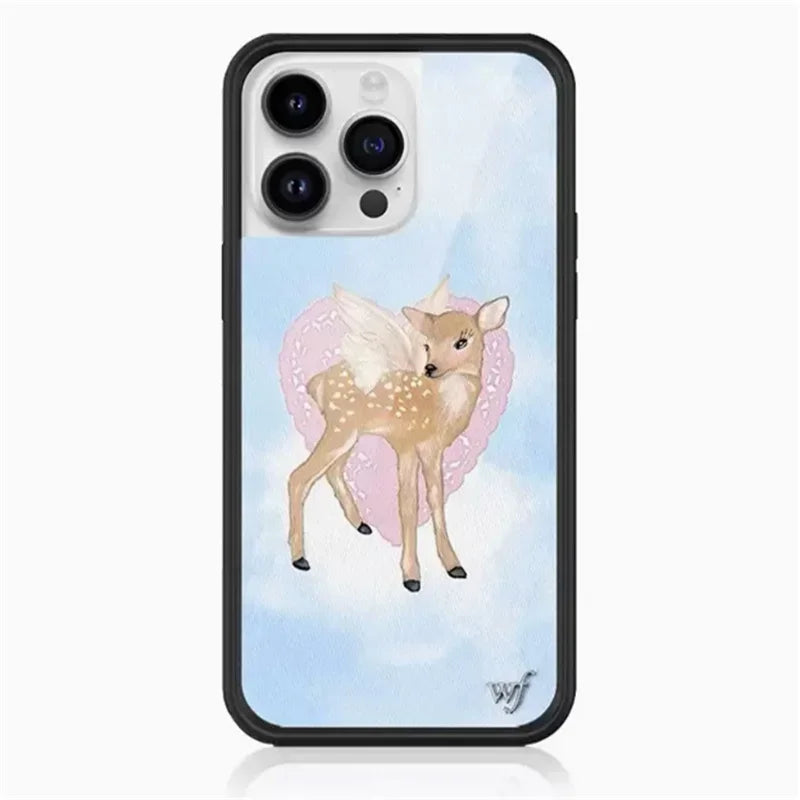 Fashion Wildflower Cartoon Swans Phone Case for iPhone 13 Pro 14 pro 15 Max 16 pro max 12 Cute Puppy WF Deer Cherry Protection