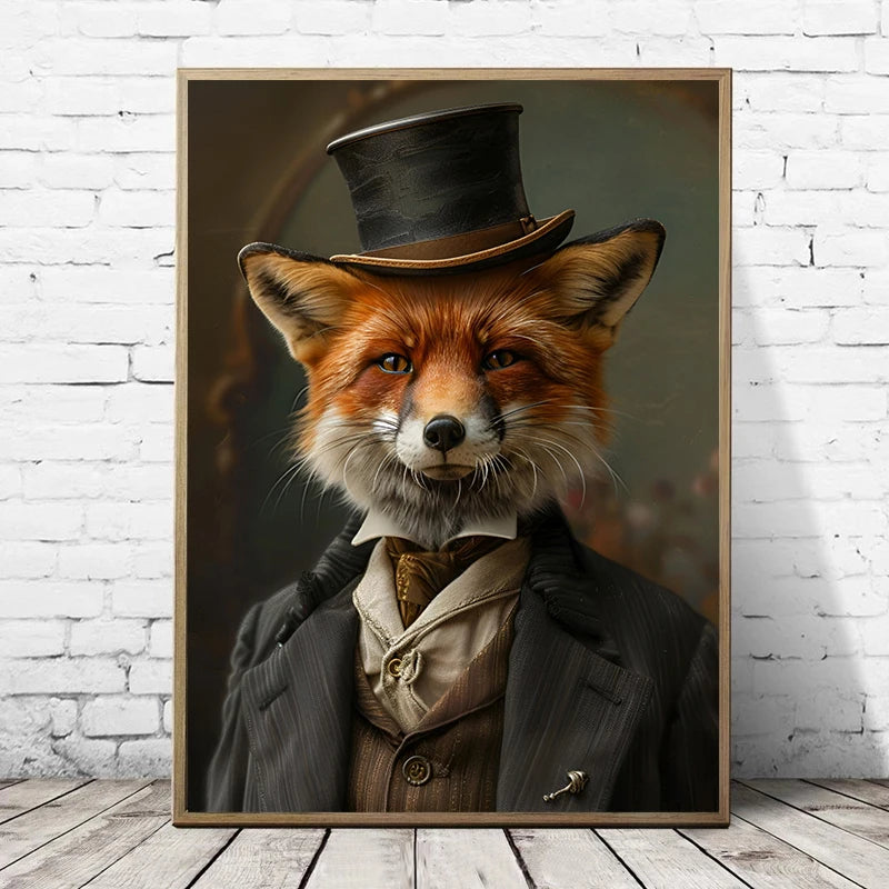 Retro Gentleman Rabbit Crocodile Portrait Renaissance Animals Human Body Poster Canvas Painting Wall Art Pictures Home Decor