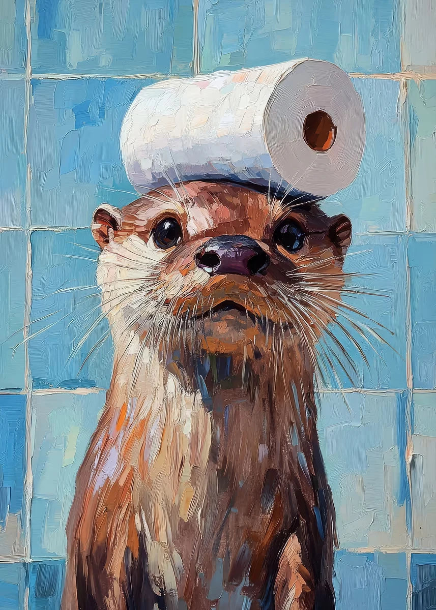 Giraffe Cat Raccoon With Toilet Paper Cute Animals Poster Print Canvas Painting Oil Bathroom Wall Art Funny Humor Home Decor