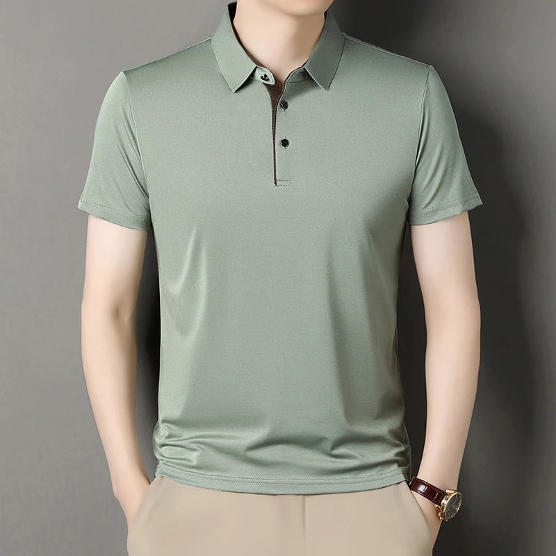 2025 Summer New High End POLO Shirt Dad's Fashion Casual Trendy Solid Color