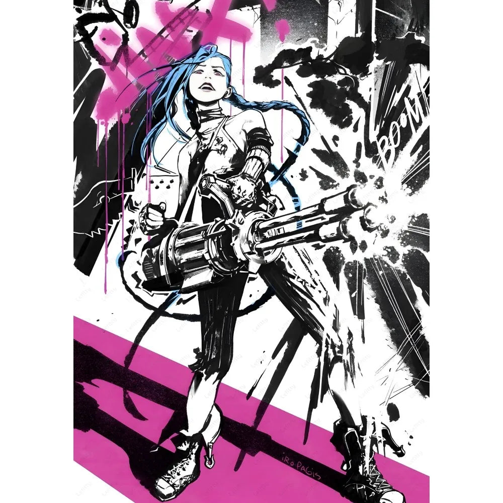 Cartoon Anime Game Arcane J-Jinx Main Art Poster Sticky Wall Art Printing Waterproof Home Living Bed Room Bar Aesthetic Decor