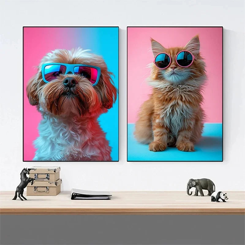 Animals With Sunglasses Art Poster Cool Cat Tiger Lion Giraffe Rabbit Wall Art Picture Canvas Print Painting Home Decoration