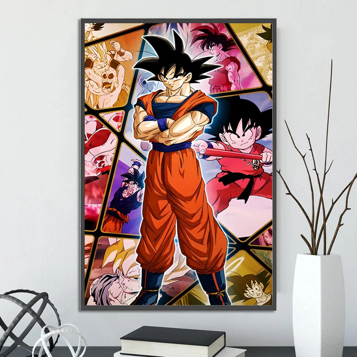 Dragon Ball Self-adhesive Poster Super Saiyan Goku Anime Wallpapr Vegeta Home Decoration Painting Wall Art Kid Birthday Gift