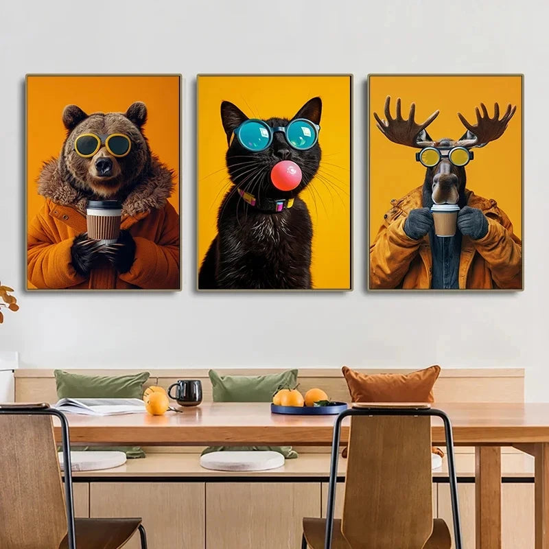 Animals With Sunglasses Art Poster Cool Cat Tiger Lion Giraffe Rabbit Wall Art Picture Canvas Print Painting Home Decoration