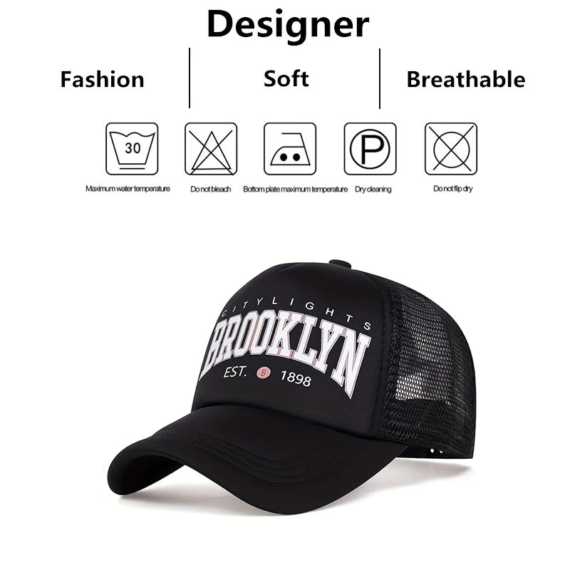 Unisex BROOKLYN Printing Baseball Net Caps Spring and Summer Outdoor Adjustable Casual Hats Sunscreen Hat