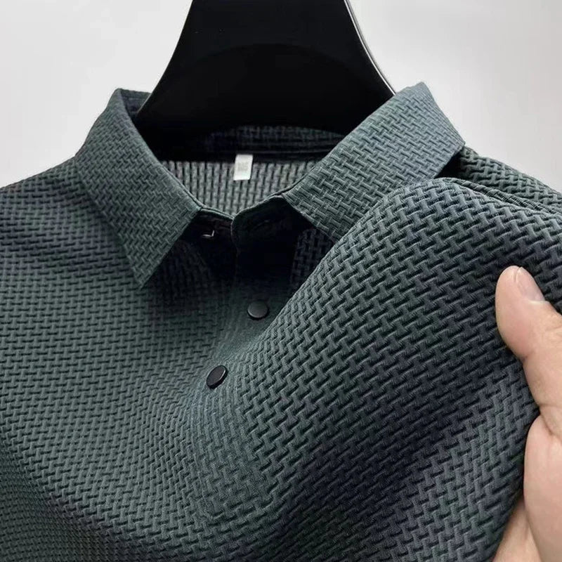 2025 Men's Business Casual Short Sleeved Bone Flower Solid Color POLO Shirt Fashion Breathable Comfortable Summer Versatile Top