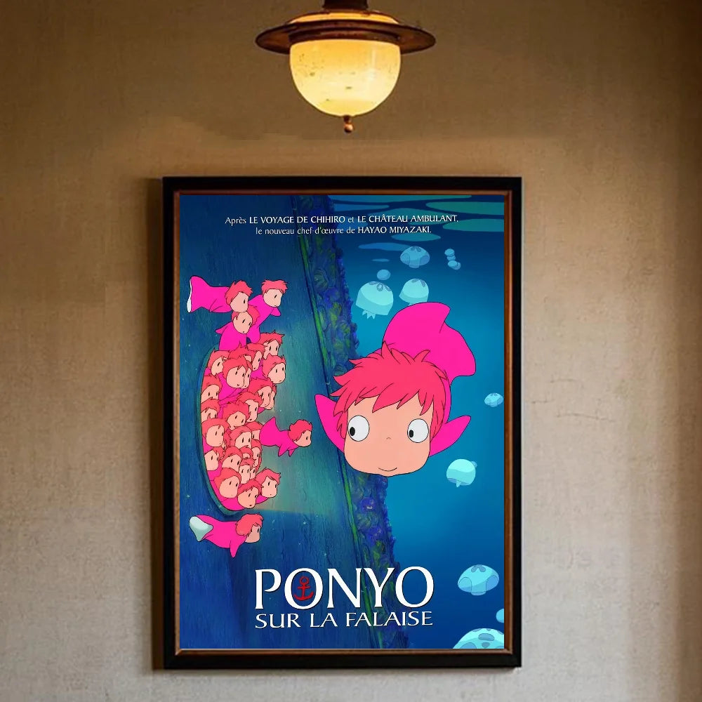 Japanese Anime P-Ponyo Figure Movie Poster HD art sticky wall waterproof home living room bedroom bar aesthetic decoration