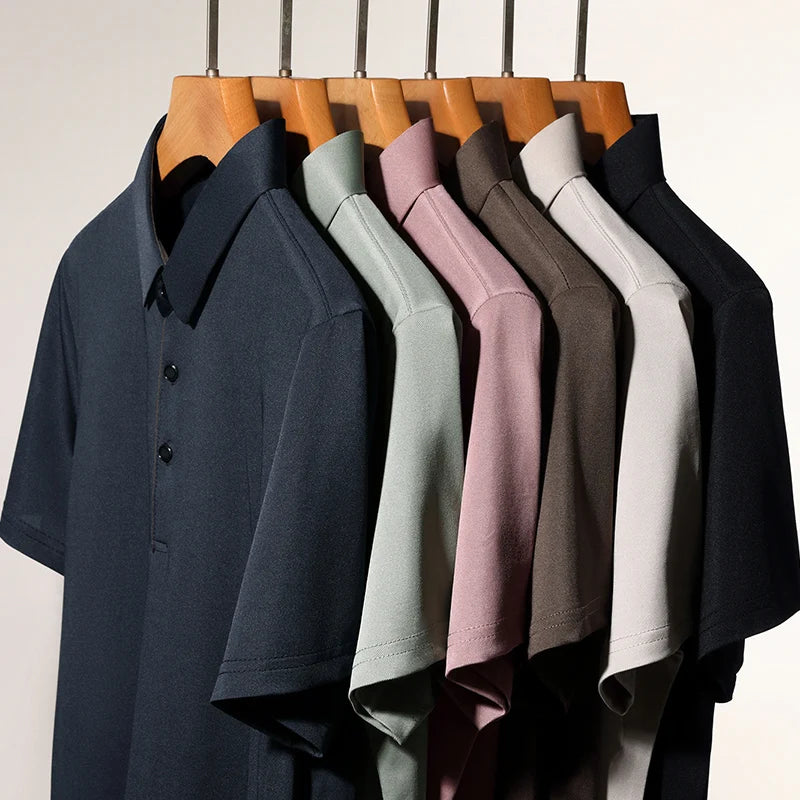 2025 Summer New High End POLO Shirt Dad's Fashion Casual Trendy Solid Color