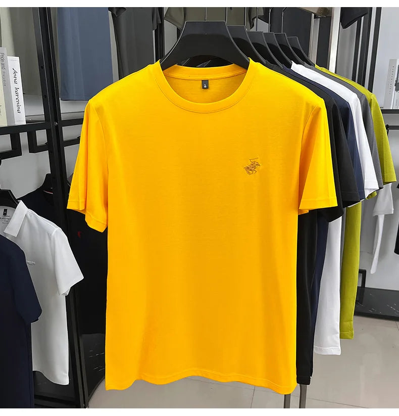 Designer brand short sleeve T-shirt high-end pony embroidery summer new top comfort breathable fashion round neck men's clothing