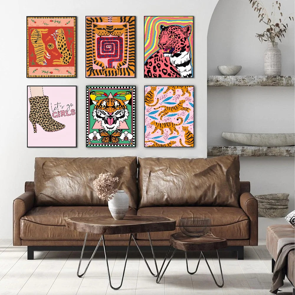 Wild Leopard Tiger Vase Flower Girl Power Whitepaper Poster HD Quality Poster Wall Art Painting Study Room Wall Decor