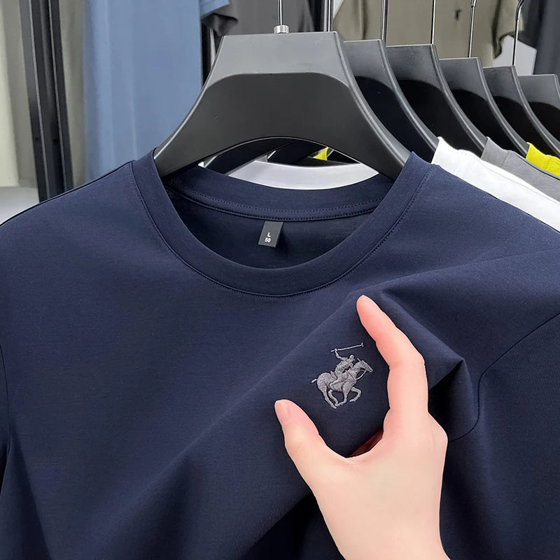 Designer brand short sleeve T-shirt high-end pony embroidery summer new top comfort breathable fashion round neck men's clothing