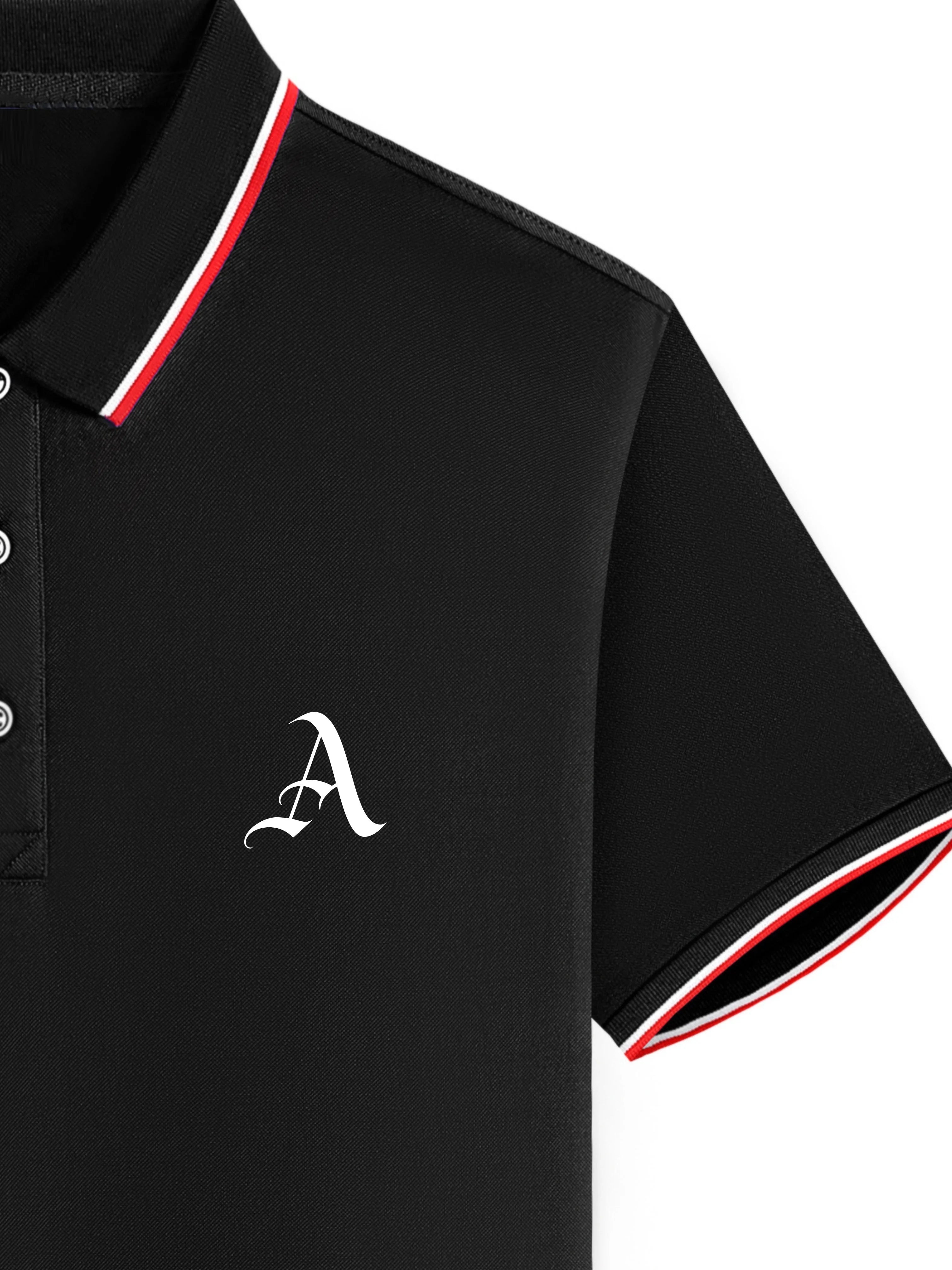 Men's Summer 100% Cotton Letter A Print Loose Large Casual Polo Collar Short Sleeve POLO Shirt Top