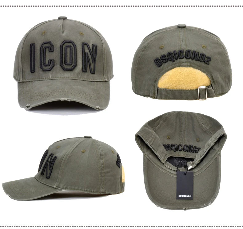 DSQICOND2 Brand 100% Cotton Baseball Caps ICON Letters High Quality Cap Men Women Customer Design Hat Black Cap Dad Hats