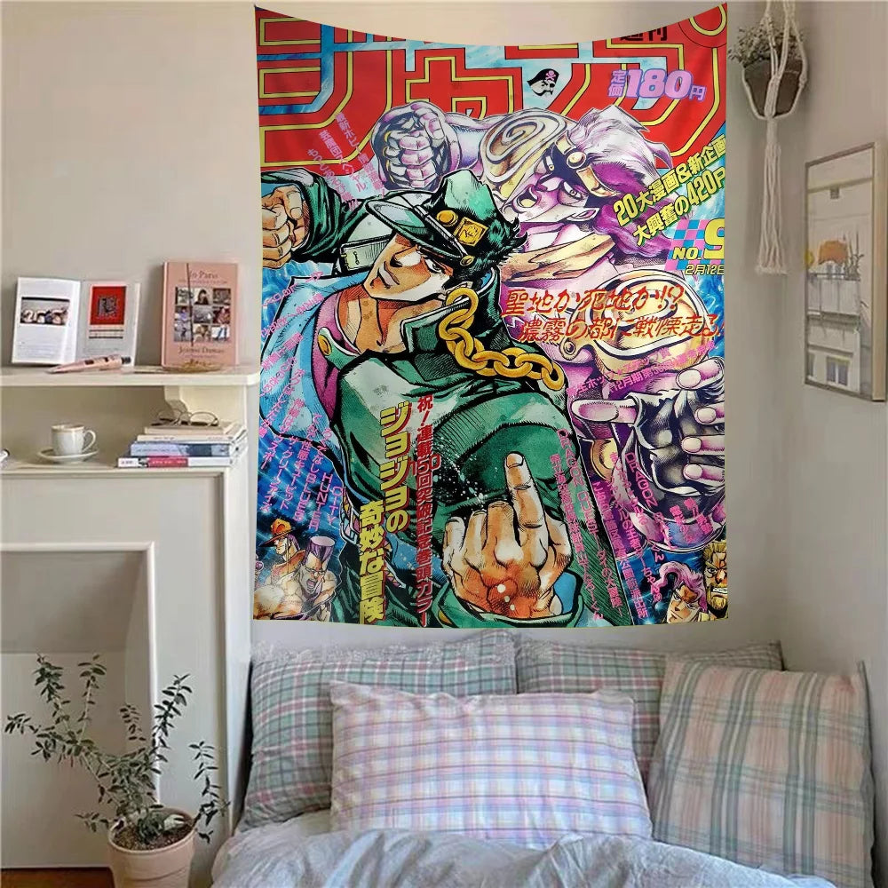 Anime JoJo Bizarre Adventure Retro Anime Tapestry Hippie Flower Wall Carpets Dorm Decor Wall Hanging Home Decor