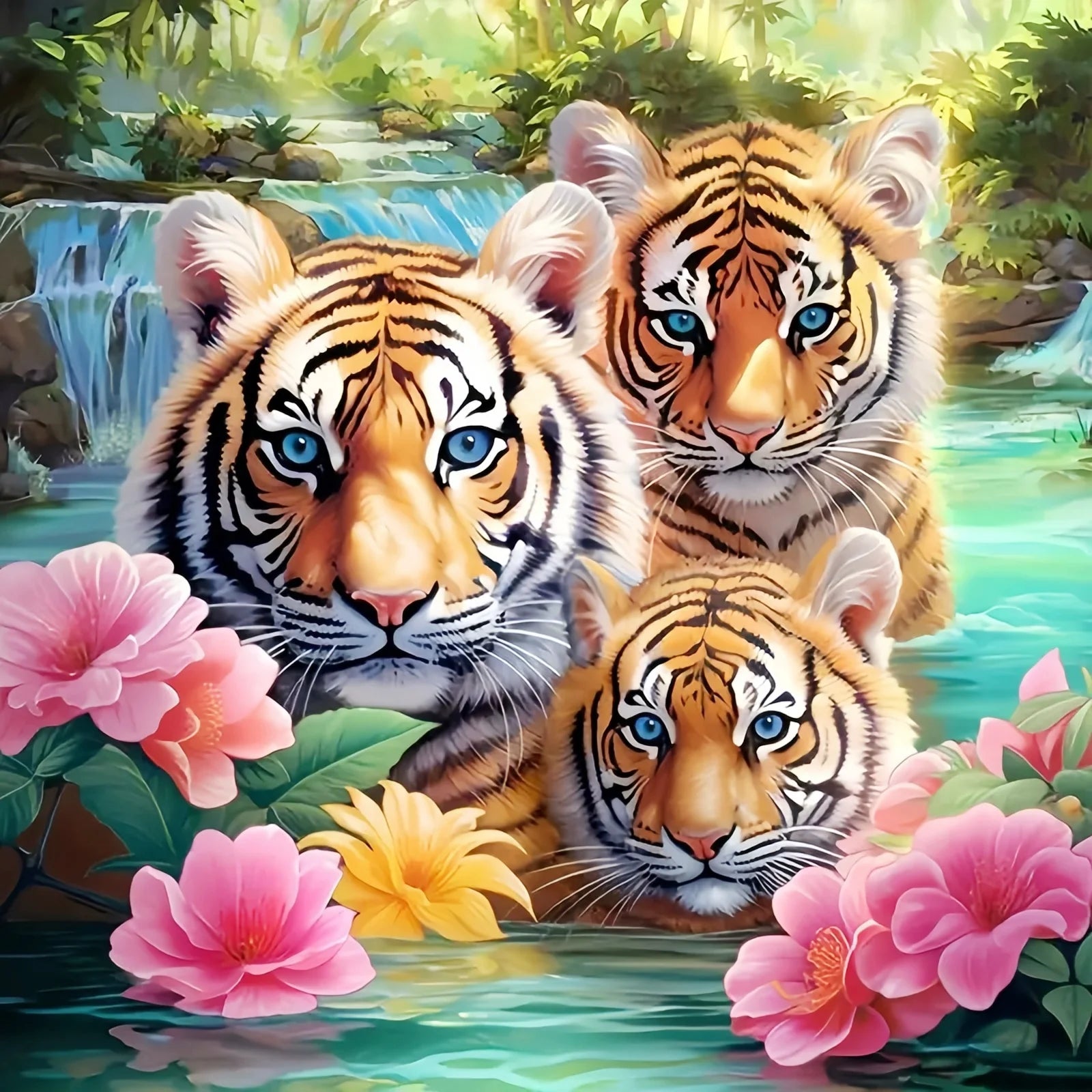 HUACAN Full Square Round Diamond Mosaic Tiger Cross Stitch Painting Animal Embroidery New Arrival Rhinestones Wall Decor