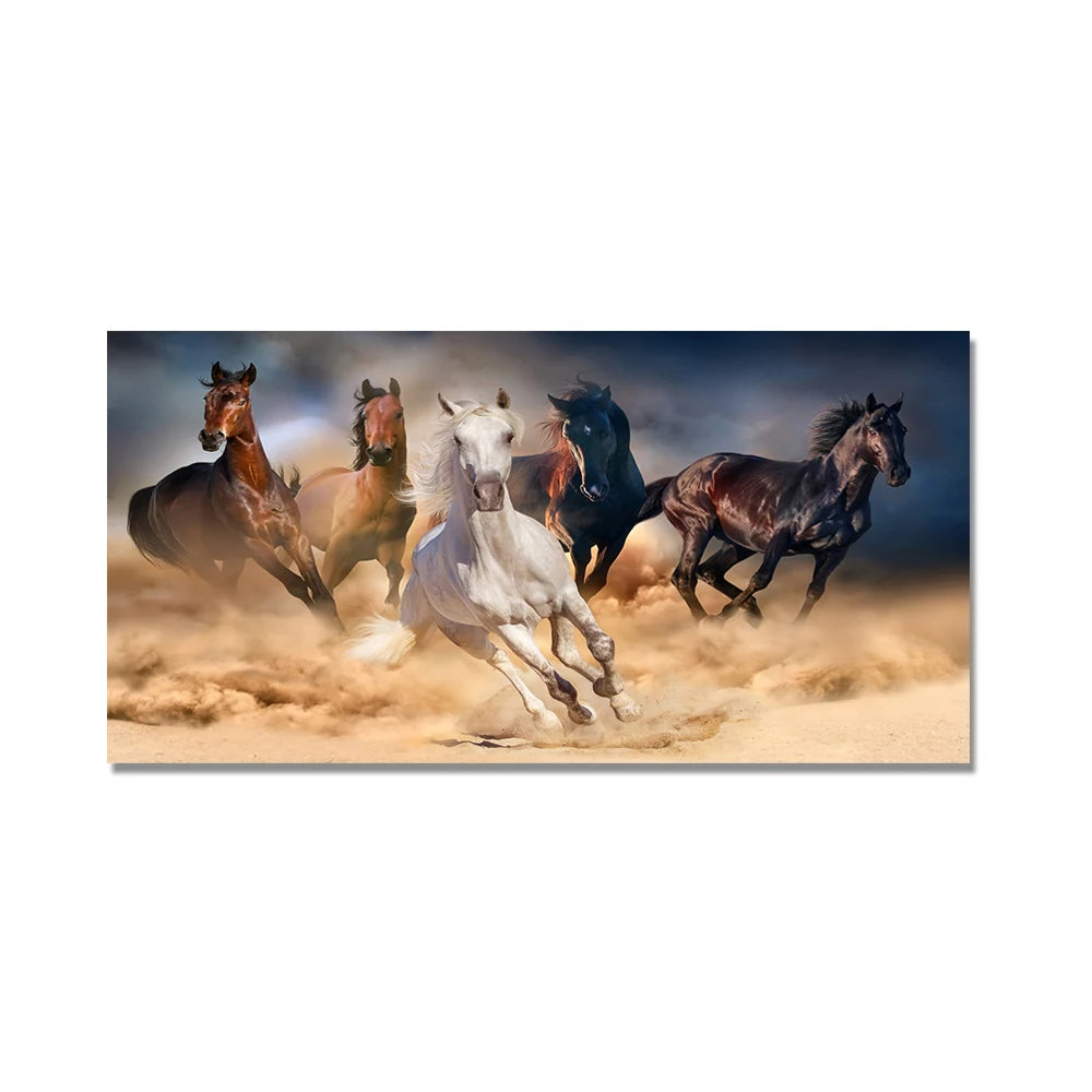 7 White Running Horses Canvas Painting Animal Posters and Prints Wall Art Picture