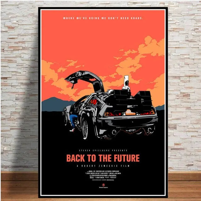 Back To The Future Car Canvas Art Print Retro Movie Wall Decor for Living Room Home Decor Poster
