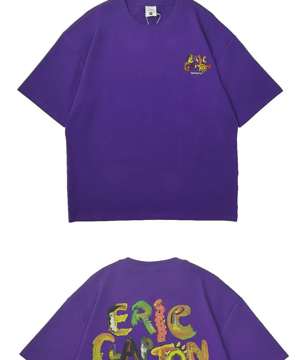 Men's Letter Embroidery Oversized T-Shirt Summer 2025 New Trendy Print Loose Short Sleeved Tee Casual Versatile Tops Clothing