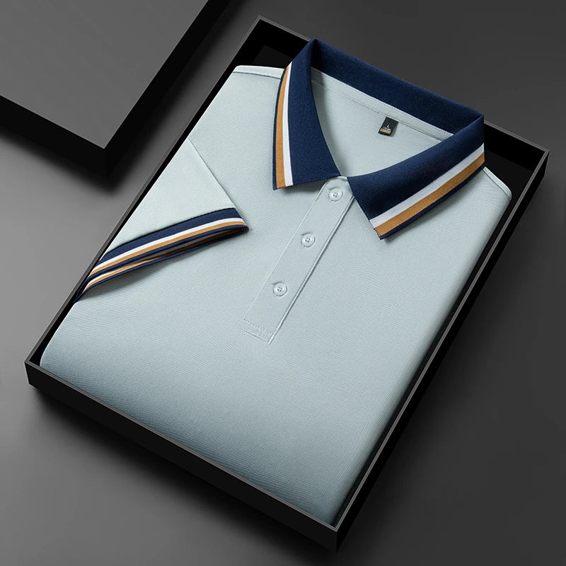2025 New Men's Business Casual Short Sleeved Shirt Solid Color Polo Shirt Fashionable Breathable Comfortable Versatile Top