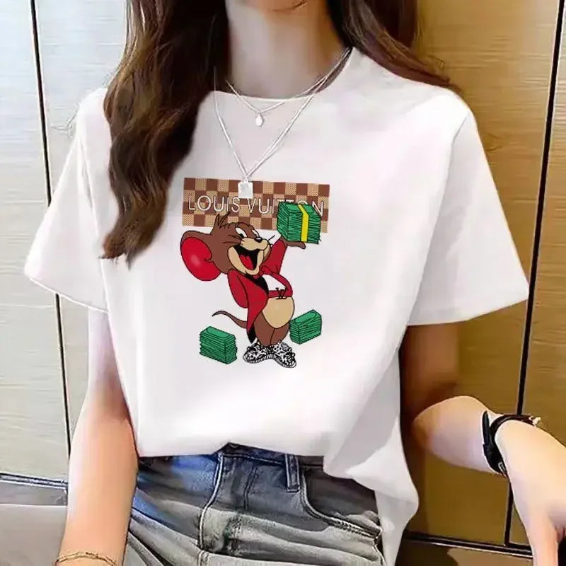 White Women's T-shirt Spring Summer Loose Fit Crew Neck Short Sleeve Base Shirt Inner Wear Versatile Stylish Base Layer Top
