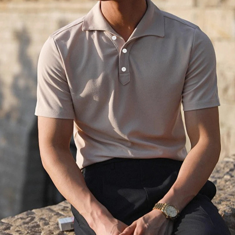 Summer New Men Clothes Short Sleeve Business Pure Color Polo Shirt Men Clothes Fashion High Elasticity Comfortable Tops Polo