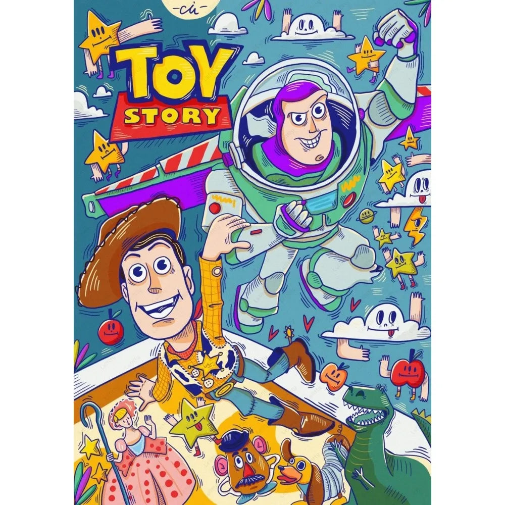 Animated Movies Toy Story Poster Sticky Wall Art Printing Waterproof Home Living Bed Room Bar Aesthetic Decor