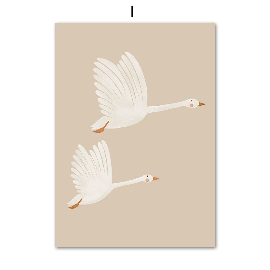 Boho Cartoon Rabbit Mouse Goose Nursery Wall Art Canvas Painting Nordic Retro Poster Prints Wall Picture Baby Kids Room Decor
