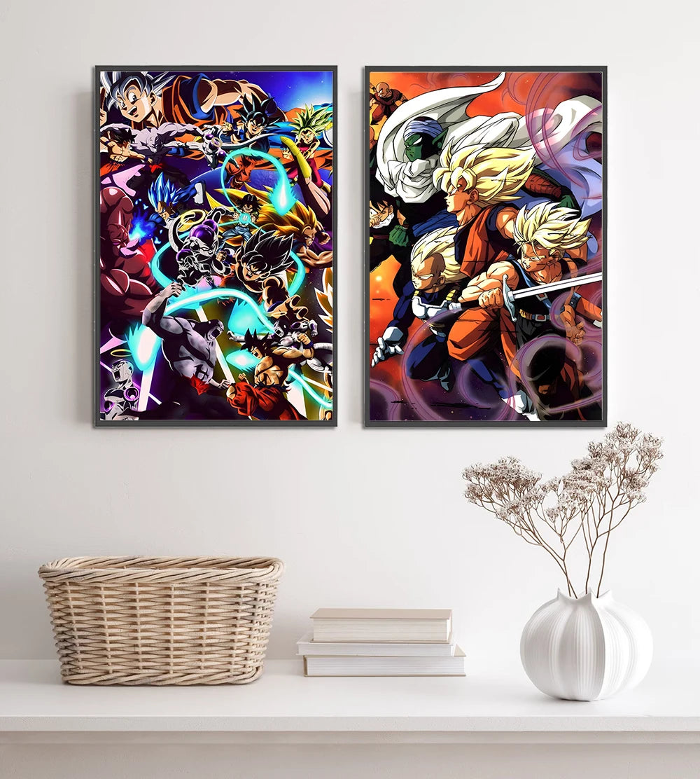 Dragon Ball Self-adhesive Poster Super Saiyan Goku Anime Wallpapr Vegeta Home Decoration Painting Wall Art Kid Birthday Gift