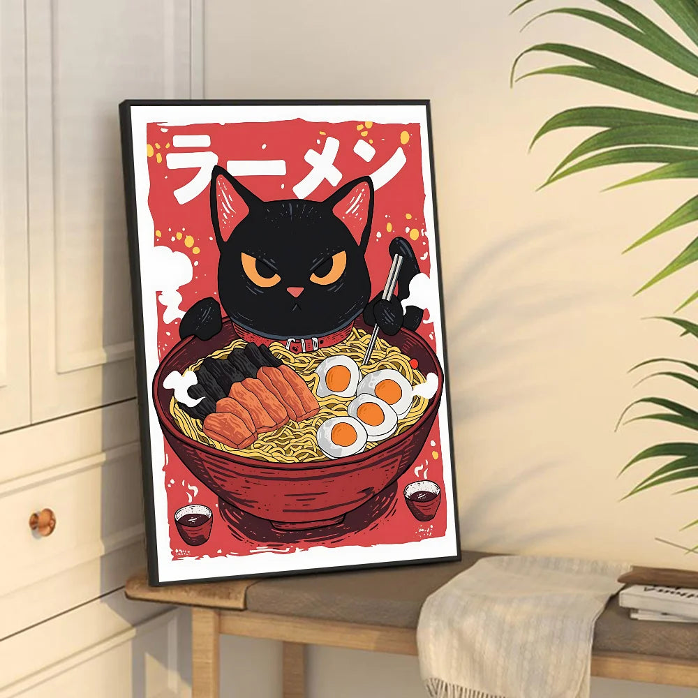 Hot Style Ramen Animal Cat Anime Posters Sticky Whitepaper Sticker DIY Room Bar Cafe Kawaii Room Decor