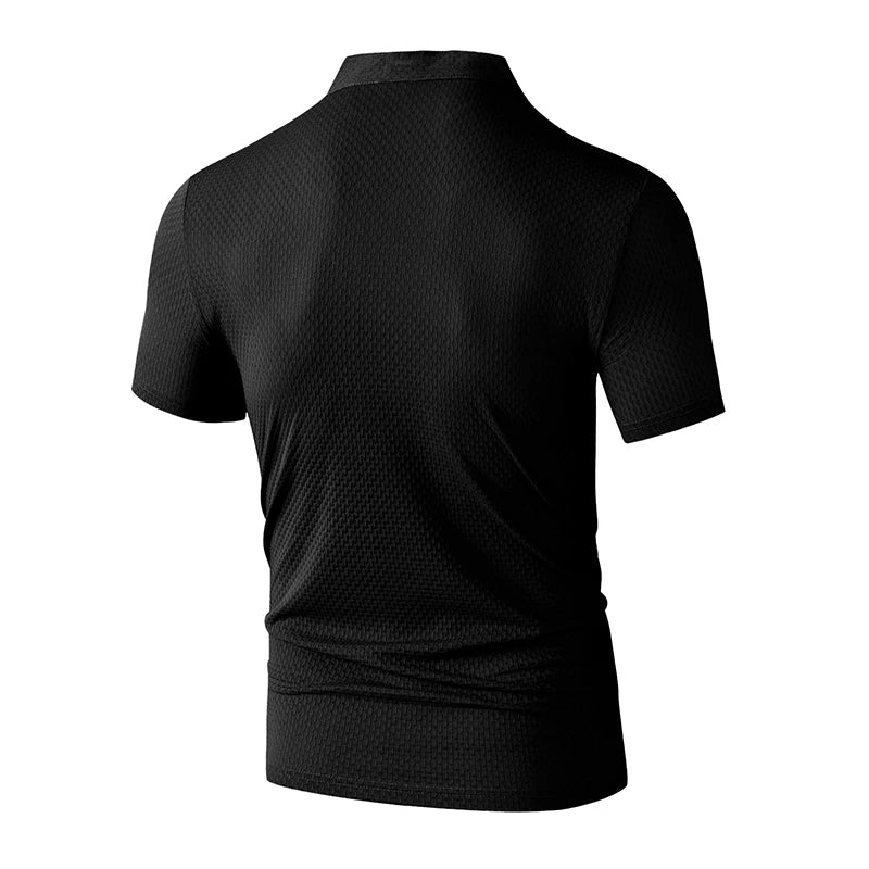 New Men's Business Casual Short Sleeved Bone Flower Solid Color POLO Shirt Fashion Breathable Comfortable Summer Versatile Top
