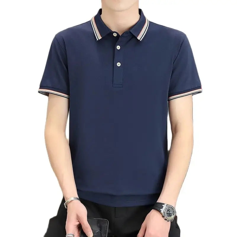 2025 Summer Casual Super Stretch Polo T-Shirt Men Turn Down Collar Slim Fit Solid Color Golf Top For Men Plus Size 4XL