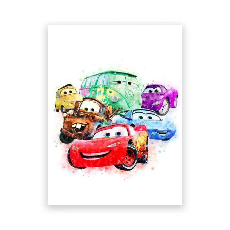 Cartoon Car Movie Art Prints Cars Animation Canvas Painting Lightning McQueen Poster For Boys Room Wall Pictures Decor