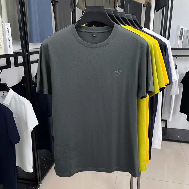 Designer brand short sleeve T-shirt high-end pony embroidery summer new top comfort breathable fashion round neck men's clothing
