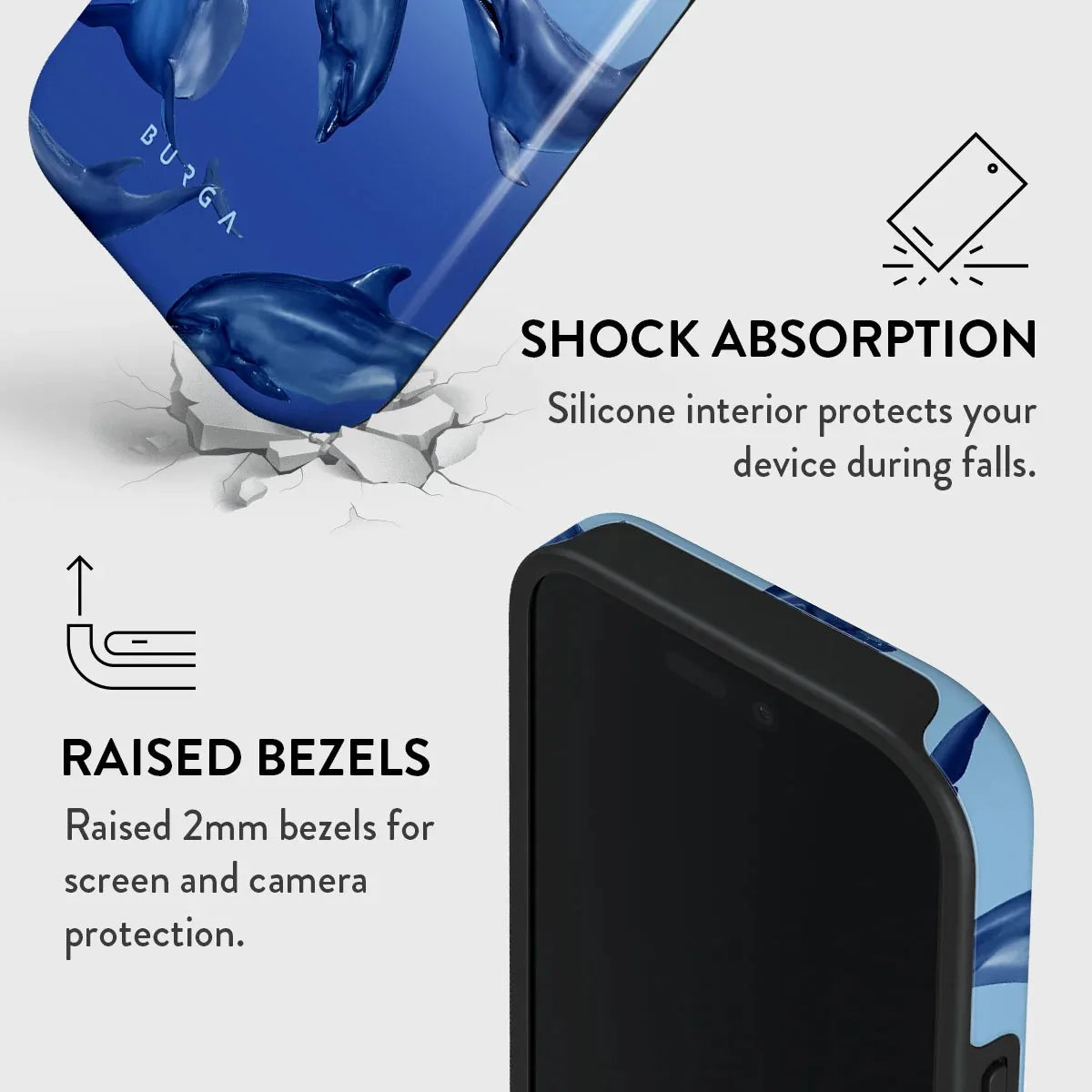 Blue Ocean BURGA Phone Case for iPhone 16 15 14 13 12 11 X XS XR XSMAX 7 8 Pro Max Plus Luxury Double-layer Back Cover