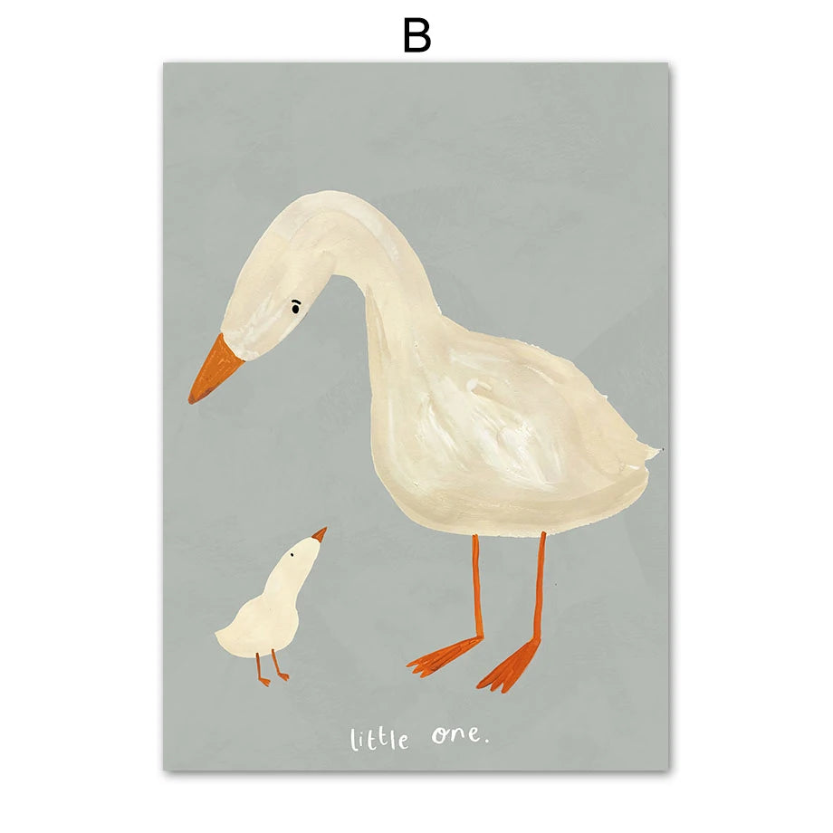 Boho Cartoon Rabbit Mouse Goose Nursery Wall Art Canvas Painting Nordic Retro Poster Prints Wall Picture Baby Kids Room Decor