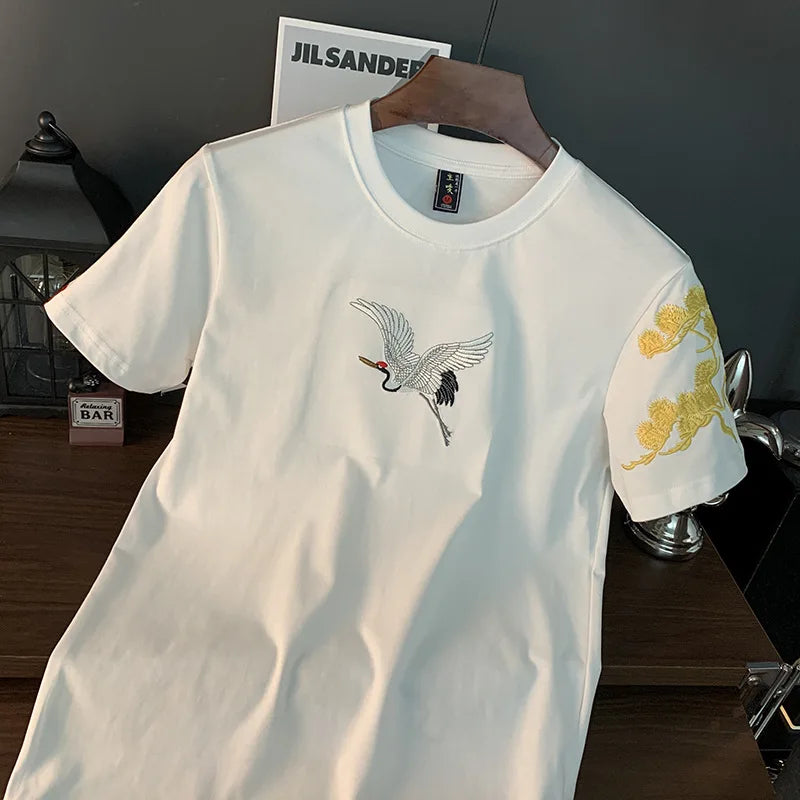 Chinese ethnic style embroidered printed short sleeved T-shirt for men's summer fashion, casual, versatile and trendy top