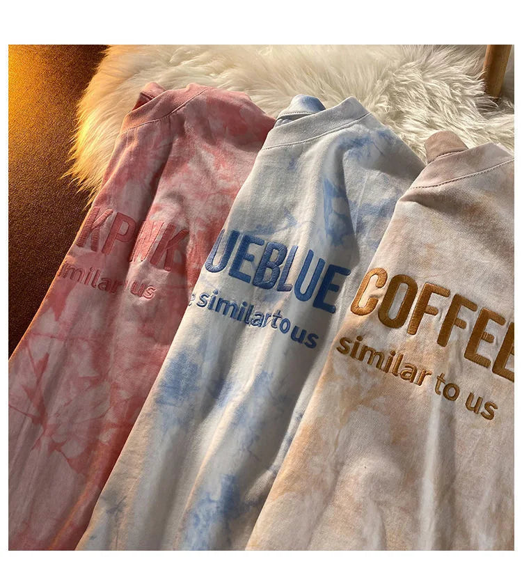 Tie-dye Embroidery Letter Short Sleeve Top Korean Popular Trendy Female T-shirt Summer New 2024 Fashion Y2K Tops