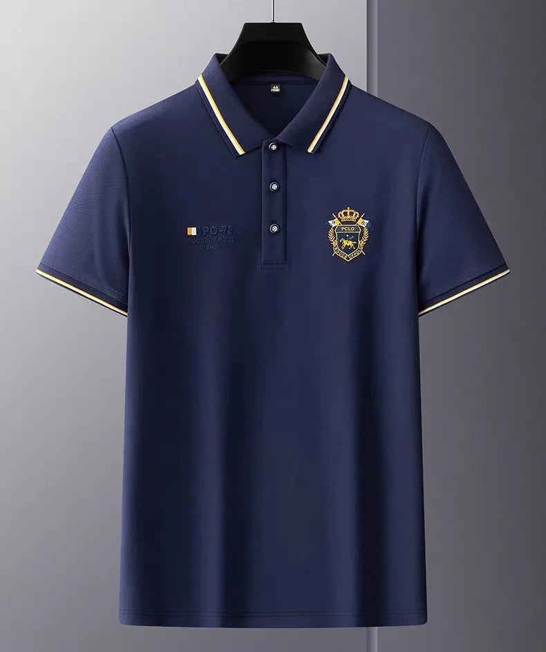 Men's high-quality summer new lapel men's short-sleeved polo shirt solid color business casual men's embroidered polo shirtM-4XL